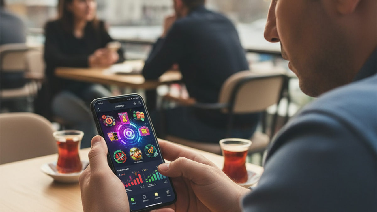 Genzobet mobil uygulamasını kullanarak bahis ve casino oyunları oynayan bir kullanıcının dinamik deneyimi.